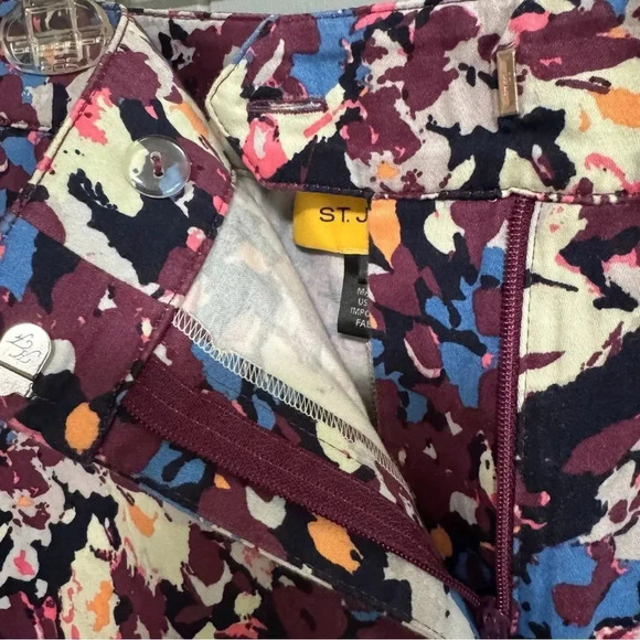 ST. JOHN Abstract Floral Multicolor Straight Leg Cropped Pants Size 8 - Picture 4 of 4